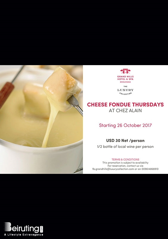 Grand Hills  Broumana Social Event Cheese Fondue Thursdays at Chez Alain Lebanon